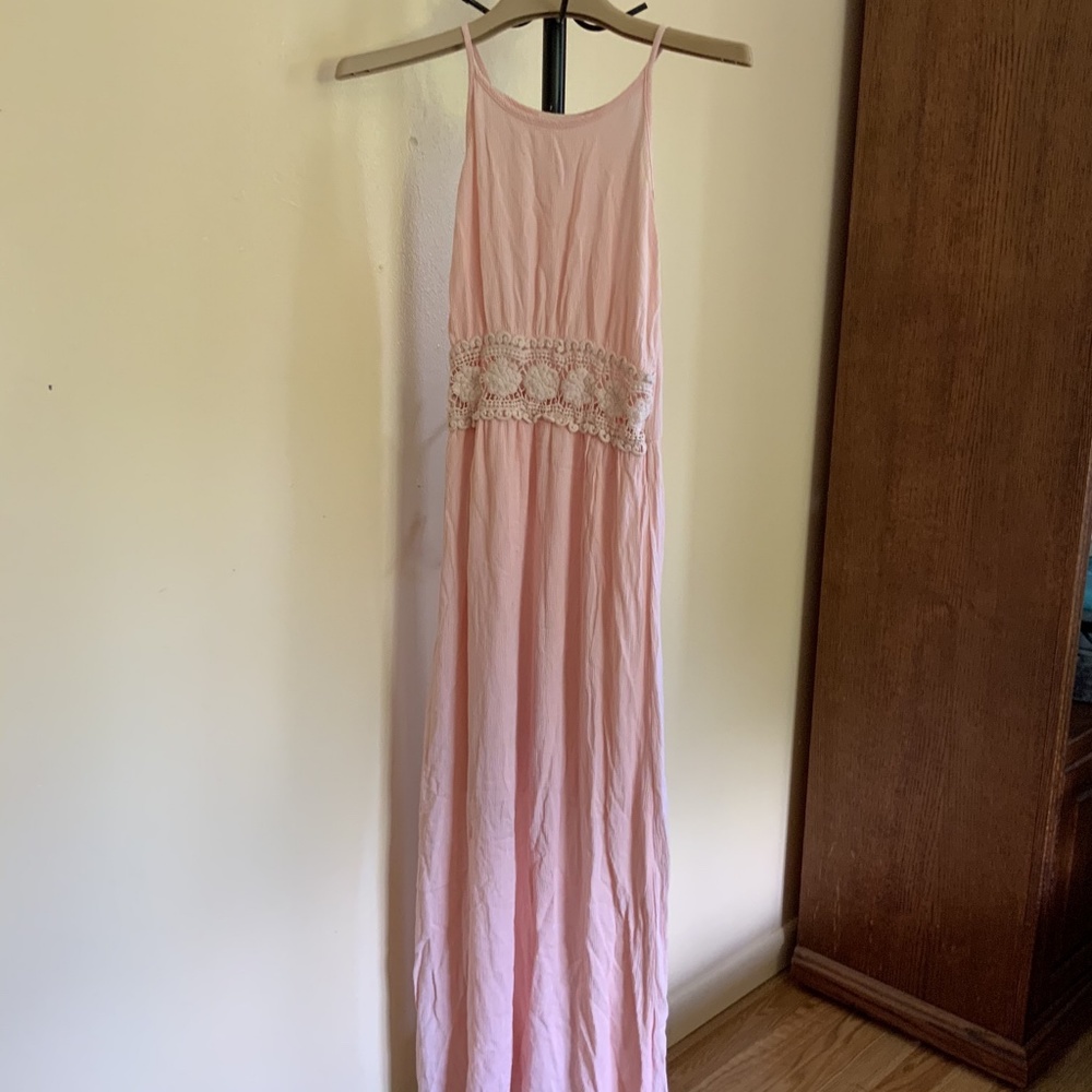 Blush, Pink Maxi Dress with Lace